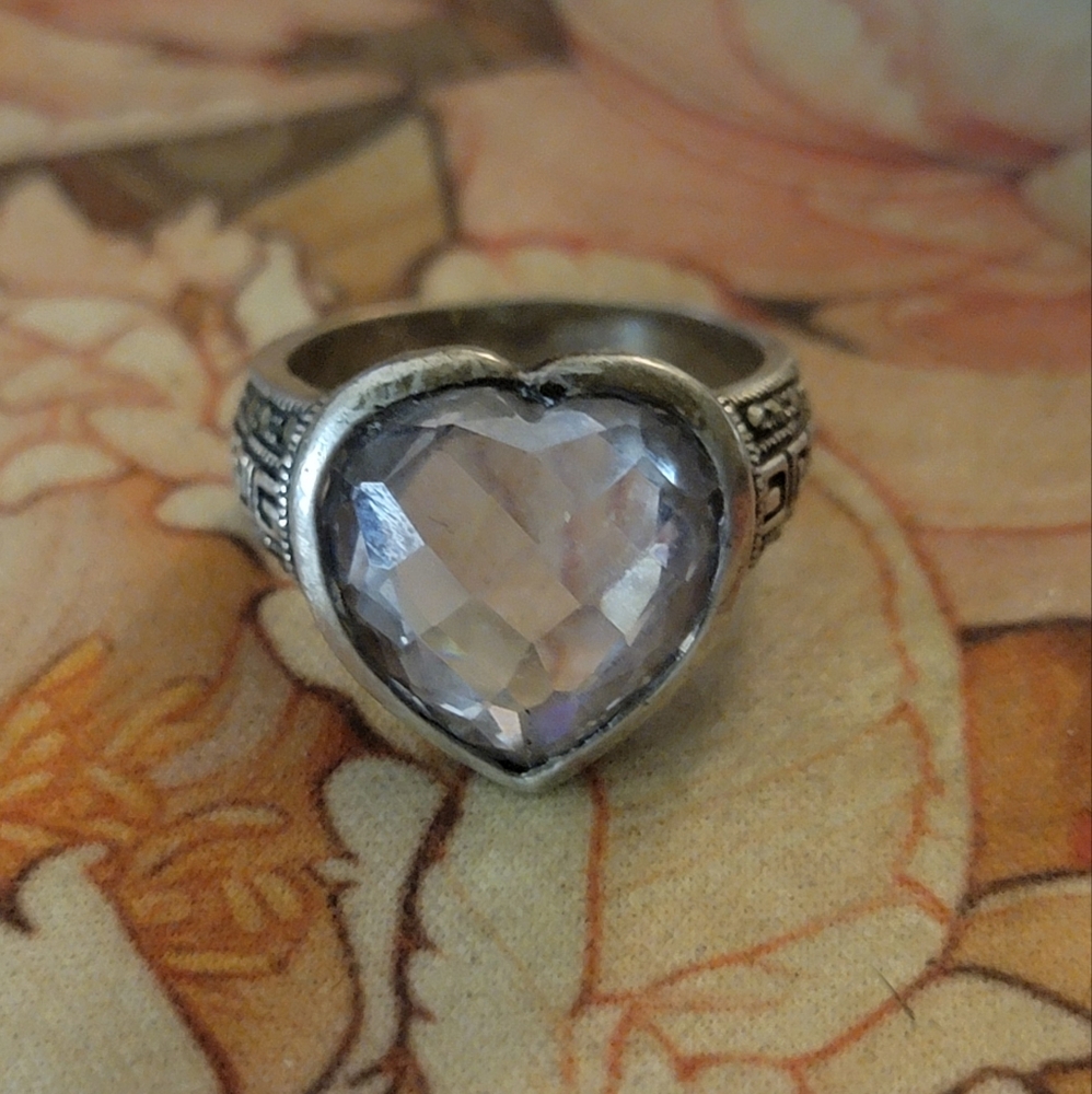 marcasite checkerboard heart ring